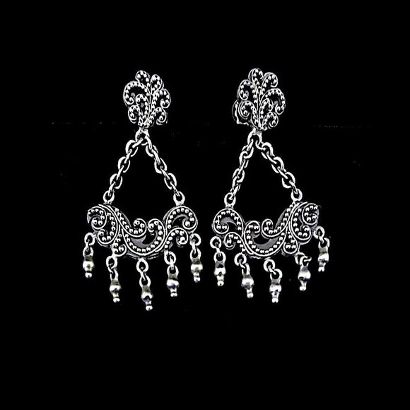 LOIS HILL Sterling Silver Chandelier Clip On Oxidized Granulated Accent Earrings - Picture 1 of 2